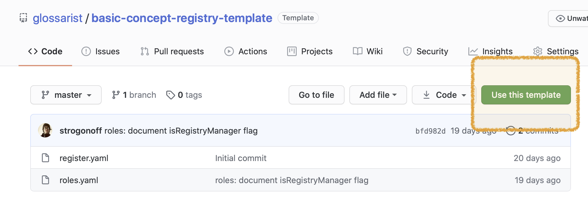 Template repository's GitHub page screenshot